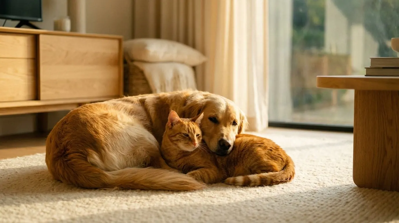 Kylosi - Expert pet care guides featuring happy dogs and cats in a warm home setting